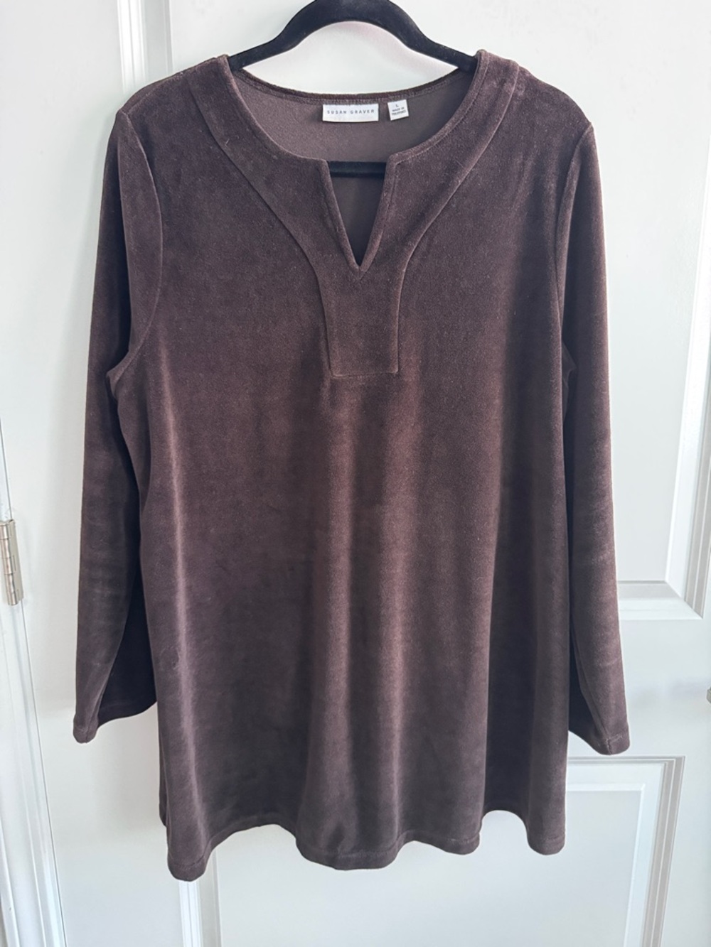 Susan Graver Brown Velvet-Look Long Sleeve Tunic